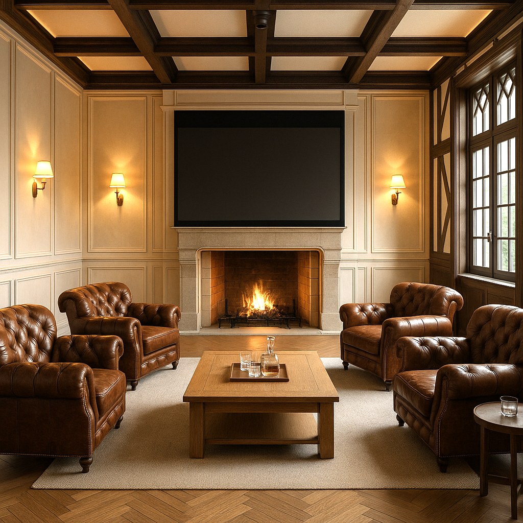 Deauville film festival interiors private screening lounge with Casa Padrino Chesterfield leather armchairs