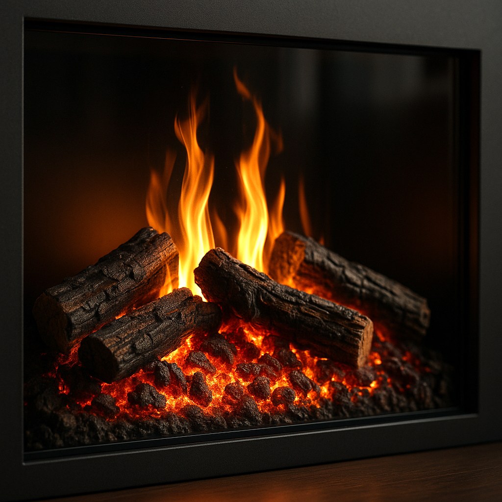 Electric fireplaces close up of the moving flame effect behind glass by Casa Padrino
