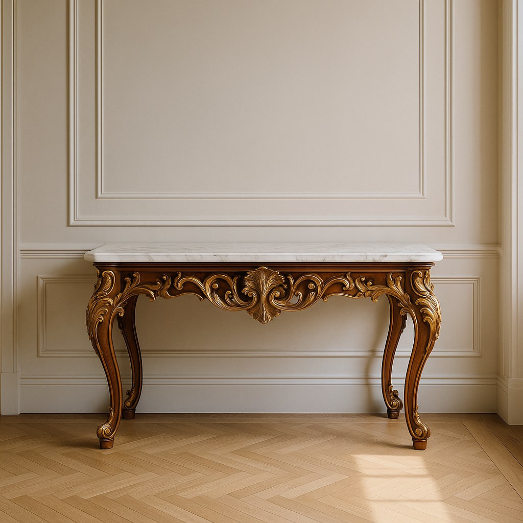 Entryway console tables carved and gilded baroque console table in an entrance hall by Casa Padrino