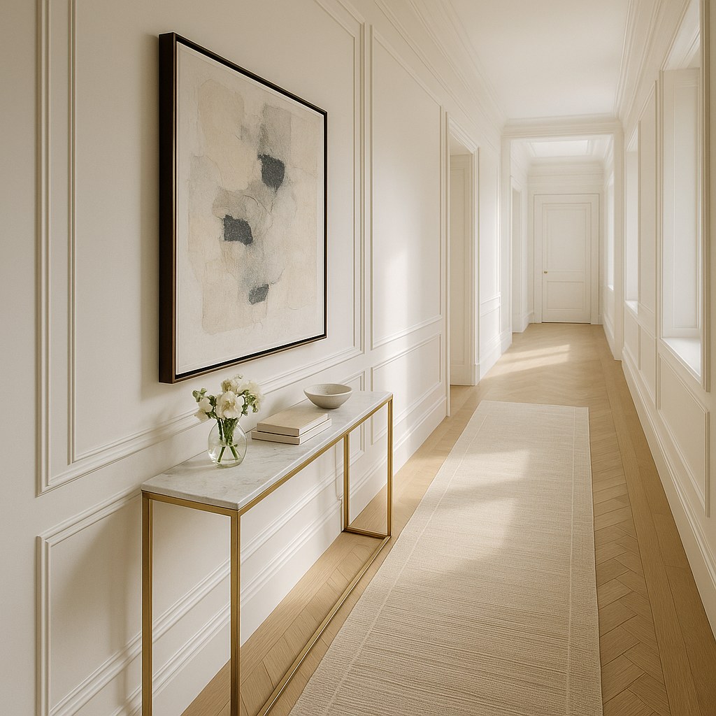 Entryway console tables narrow console table in a corridor with clear passage by Casa Padrino