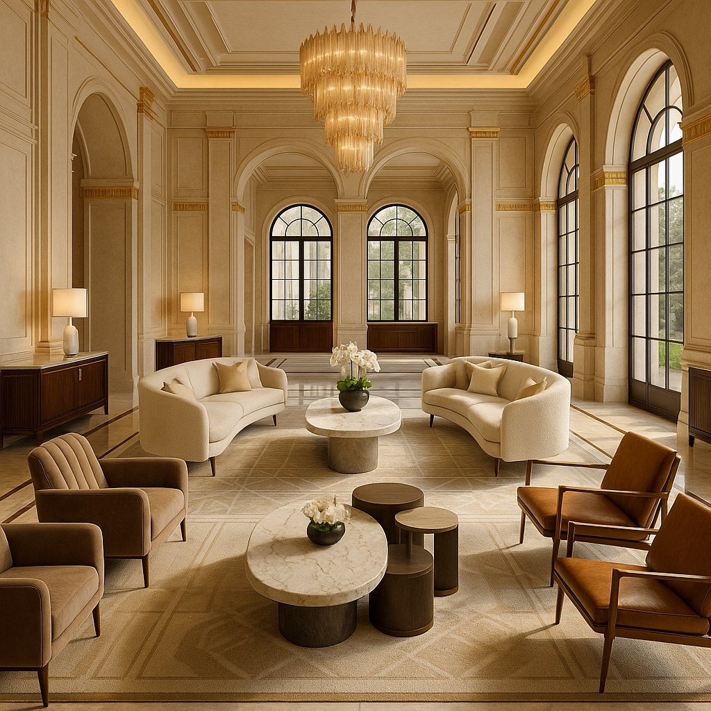 Furniture for architects specified for a luxury hotel lobby by Casa Padrino