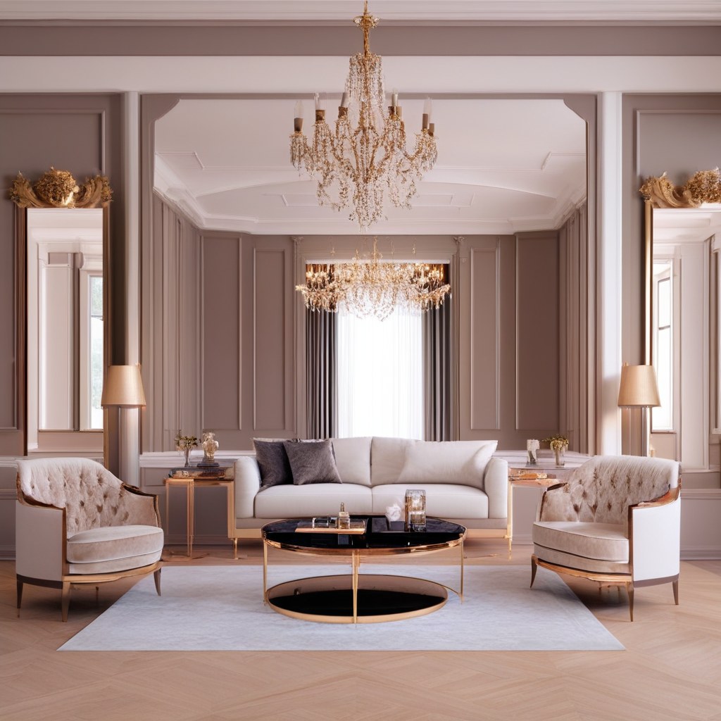 German luxury interior with a decorative mirror and commode by Casa Padrino