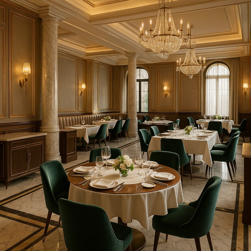 Hospitality furniture for a fine dining restaurant room by Casa Padrino