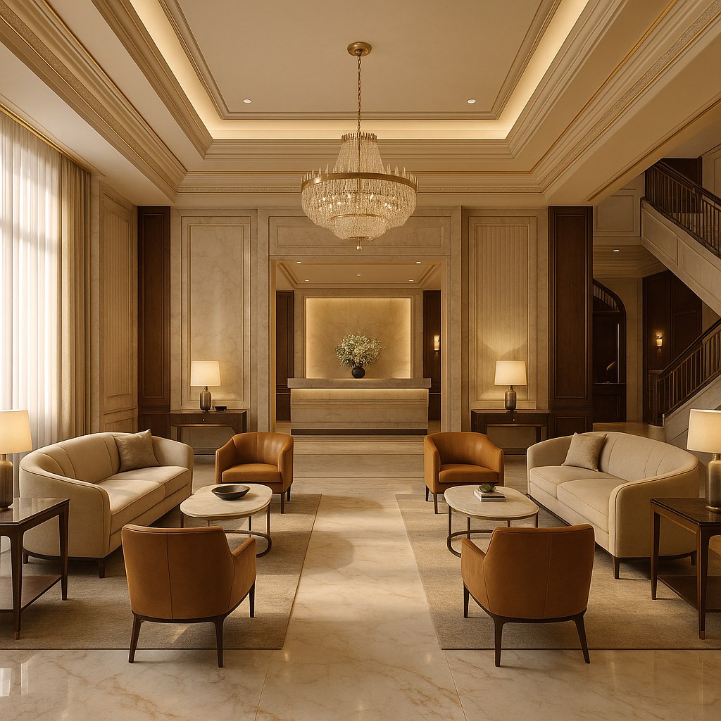 Hotel FF&E supplier furnishing a luxury hotel lobby by Casa Padrino