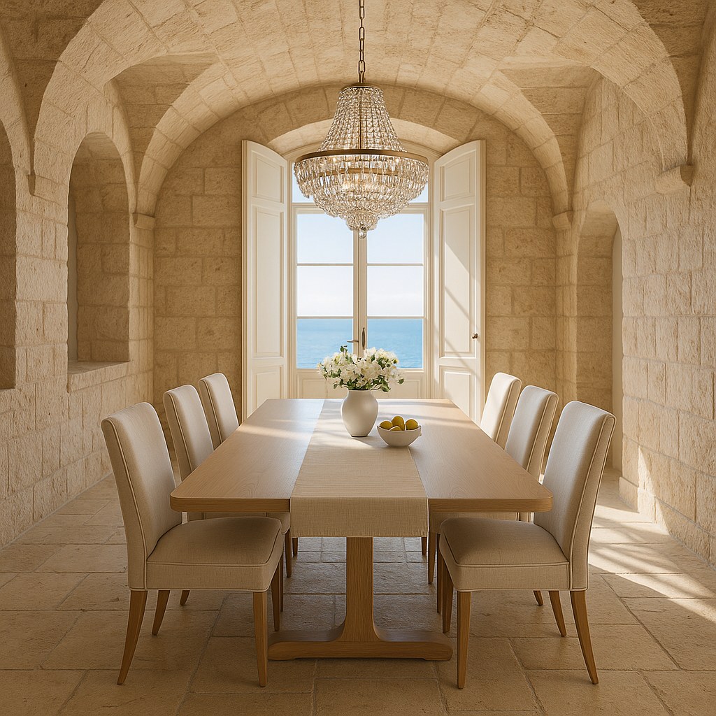 Luxury furniture Antibes dining room with a Casa Padrino crystal chandelier