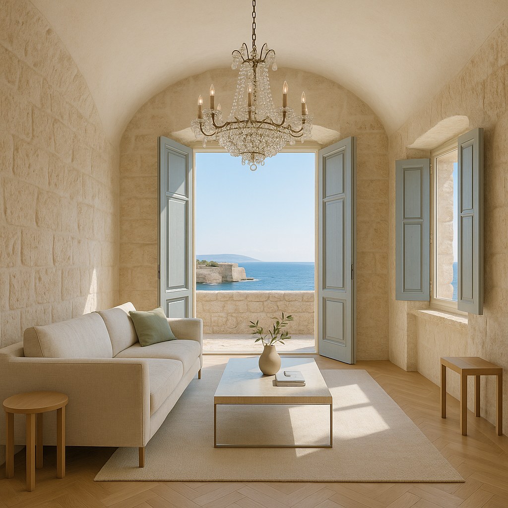 Luxury furniture Antibes apartment on the ramparts with tall shutters and a sea view by Casa Padrino