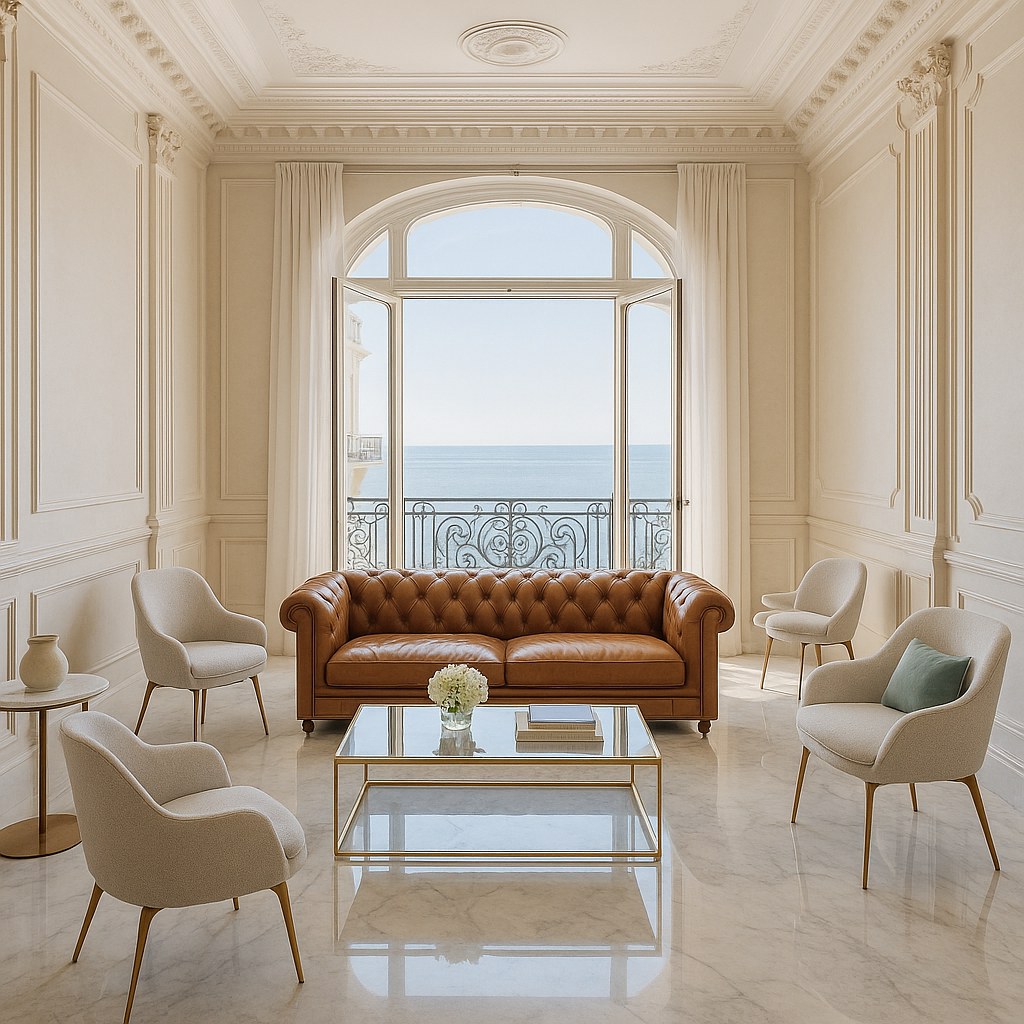 Luxury furniture Beaulieu-sur-Mer hotel hall with designer armchairs by Casa Padrino