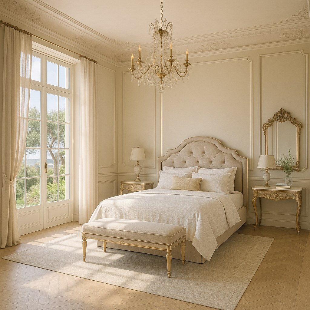Luxury furniture Cagnes-sur-Mer elegant bedroom with upholstered bed by Casa Padrino