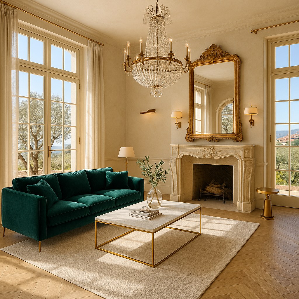 Luxury furniture Cagnes-sur-Mer villa living room with elegant sofas by Casa Padrino
