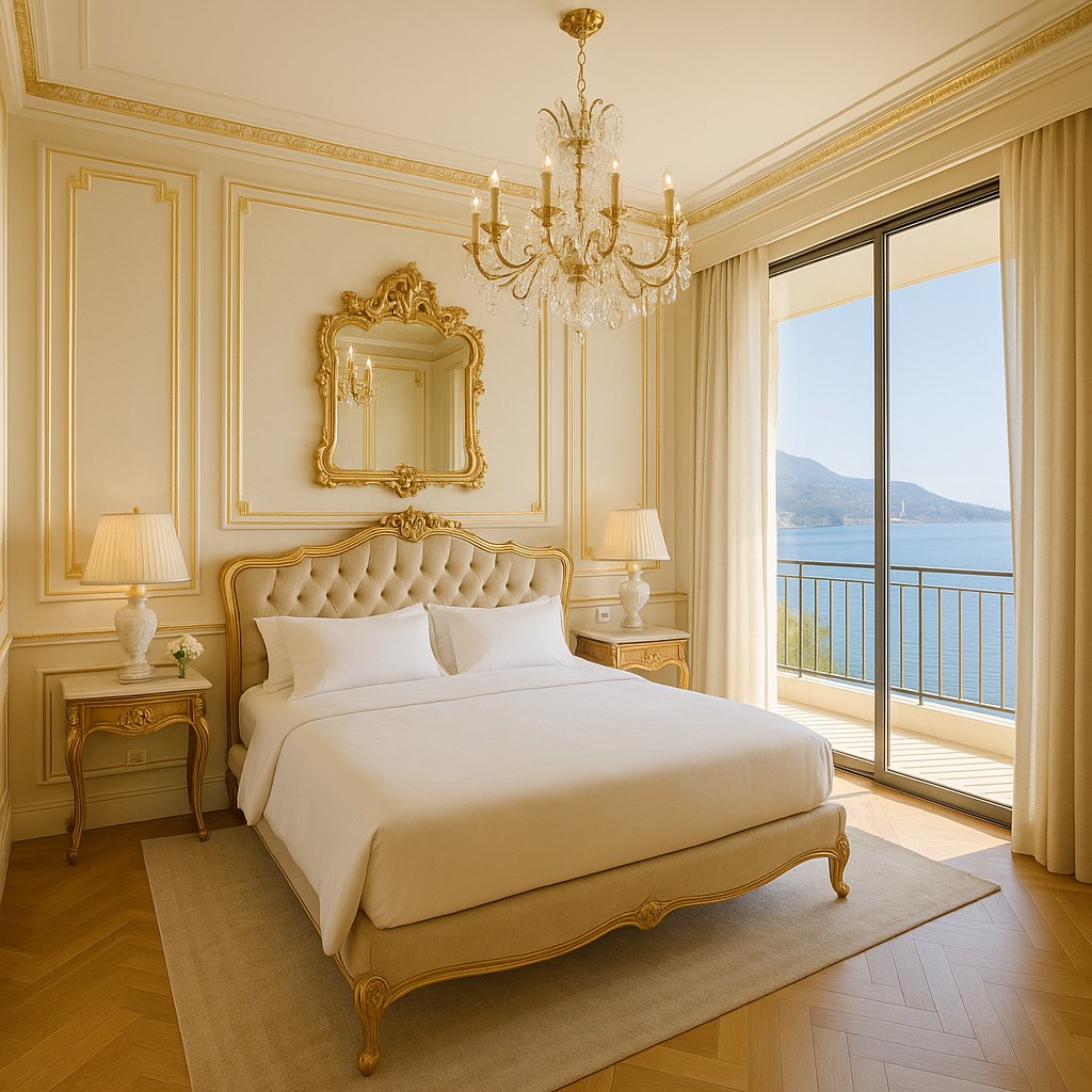 Luxury furniture Cap d Ail elegant bedroom with sea view by Casa Padrino