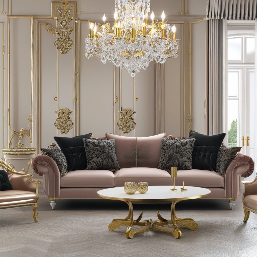 Luxury furniture in an elegant Dubai villa living room by Casa Padrino