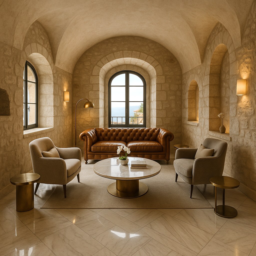 Luxury furniture Eze hotel hall with designer armchairs by Casa Padrino