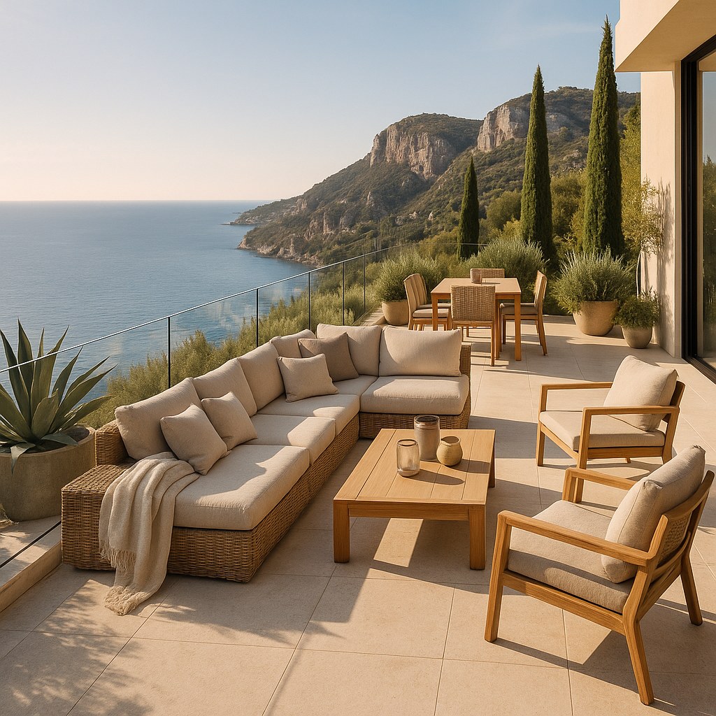 Luxury furniture Eze panoramic terrace with rattan furniture by Casa Padrino