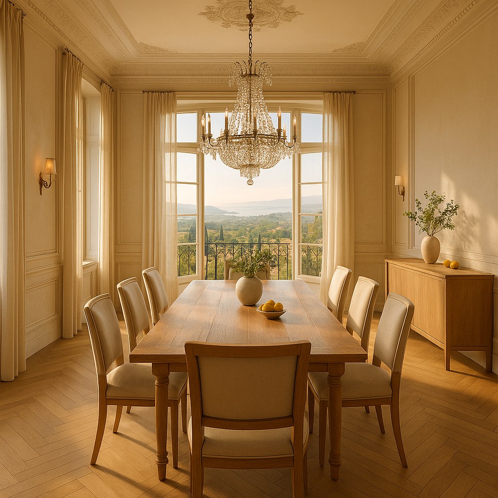 Luxury furniture Grasse Provencal dining room with a long table by Casa Padrino
