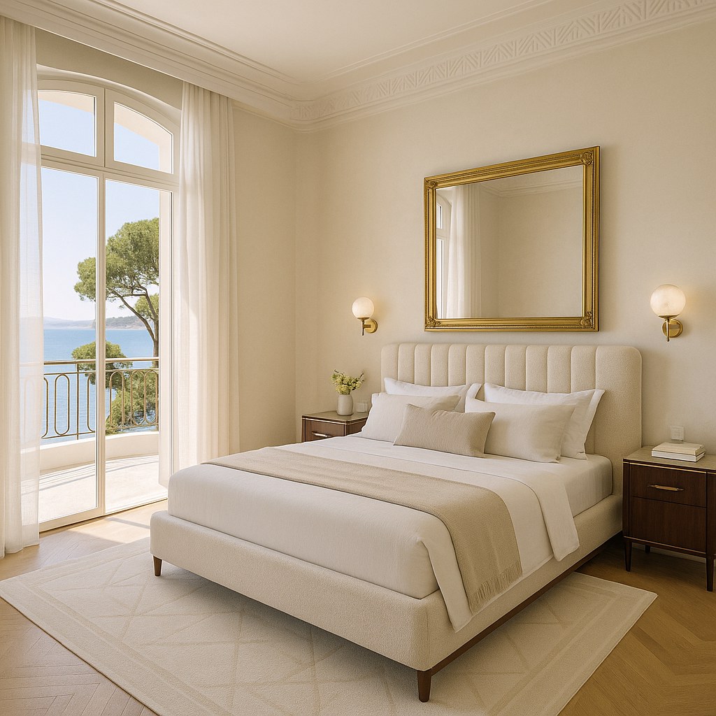 Luxury furniture Juan-les-Pins bedroom with a sea view furnished by Casa Padrino