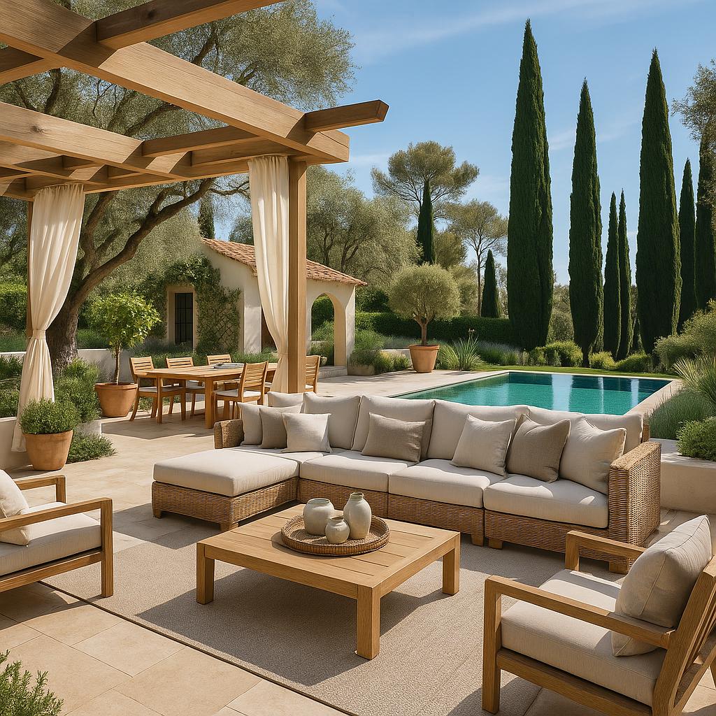 Luxury furniture Mougins pool house with outdoor furniture by Casa Padrino