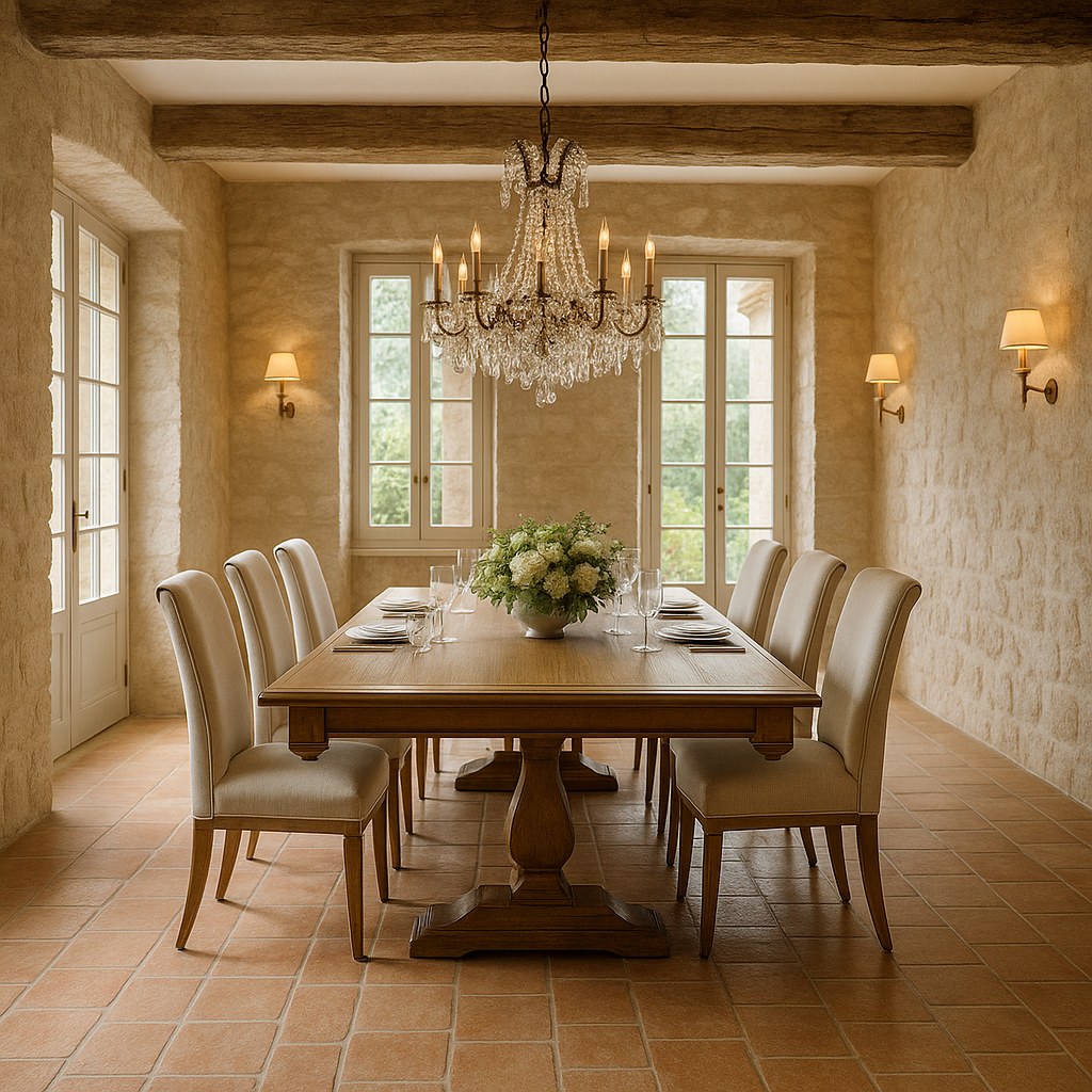 Luxury furniture Mougins dining room in a Provencal mas with a long table by Casa Padrino