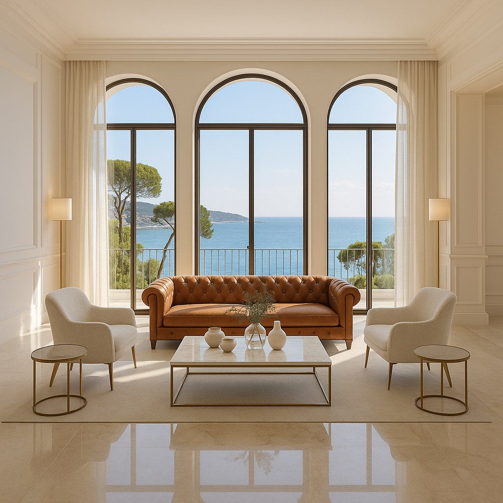 Luxury furniture Saint-Jean-Cap-Ferrat hotel hall with designer armchairs by Casa Padrino