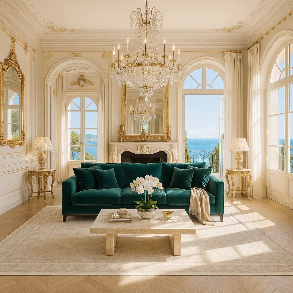 Luxury furniture Saint-Jean-Cap-Ferrat villa living room with sea view by Casa Padrino
