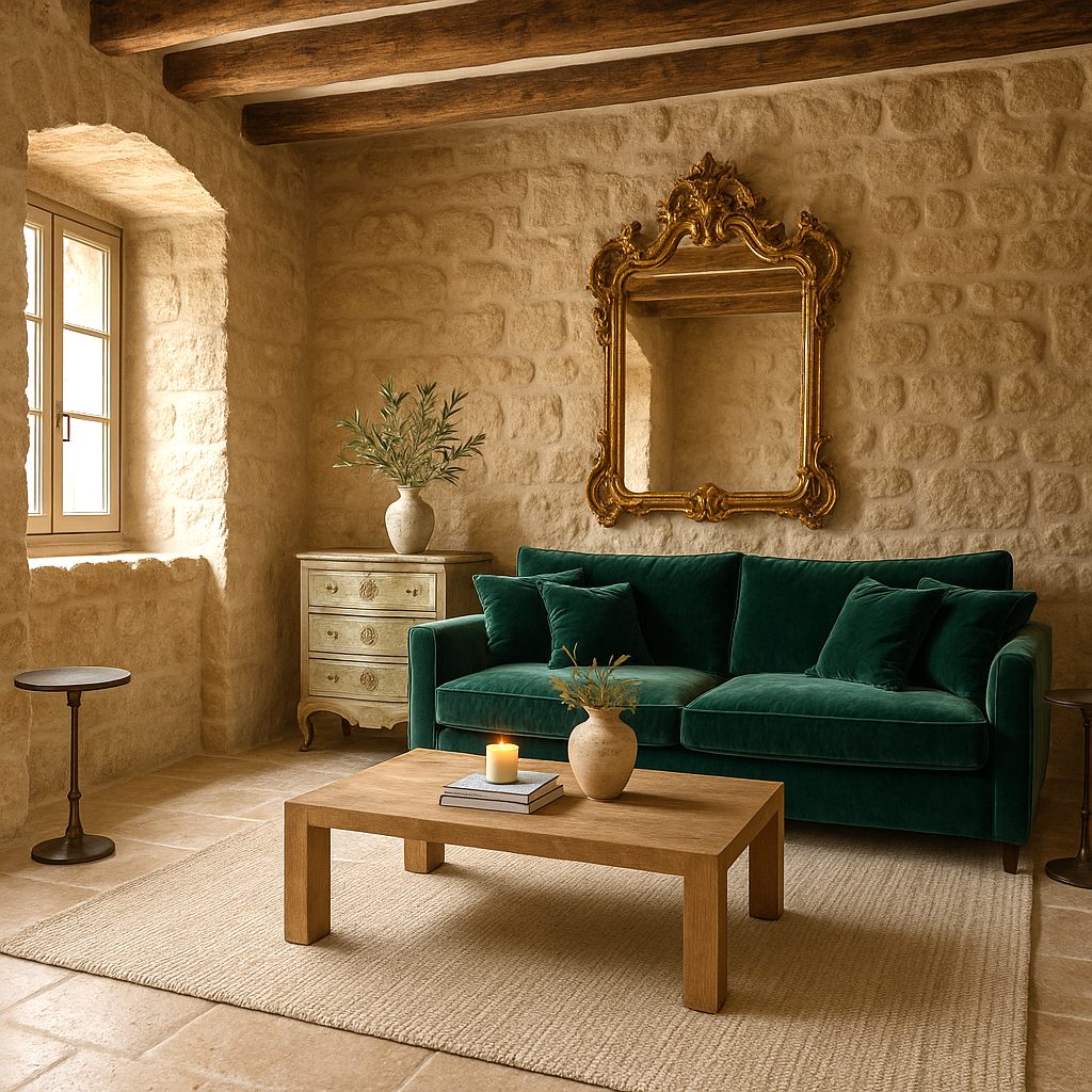 Luxury furniture Saint-Paul-de-Vence stone house salon with elegant seating by Casa Padrino