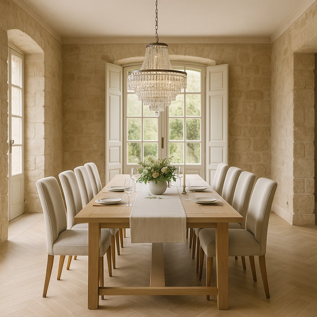 Luxury furniture Valbonne dining room with a long table by Casa Padrino