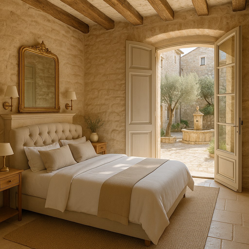Luxury furniture Vence bedroom with wooden shutters by Casa Padrino