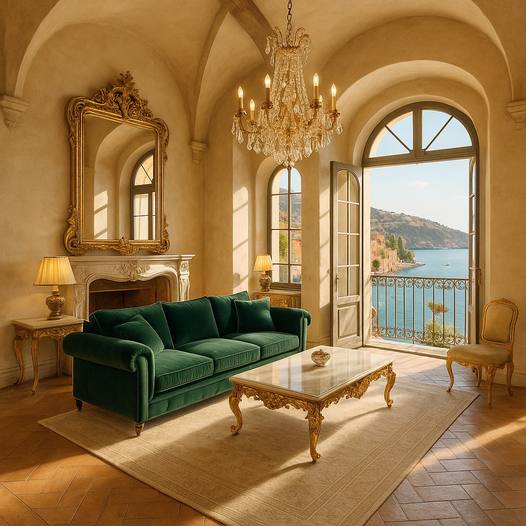 Luxury furniture Villefranche sur Mer villa living room with a wide view over the bay by Casa Padrino