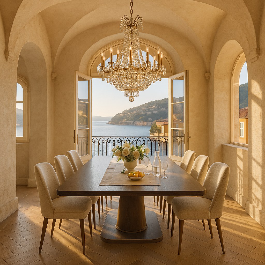 Luxury furniture Villefranche sur Mer dining room in an old village house furnished by Casa Padrino