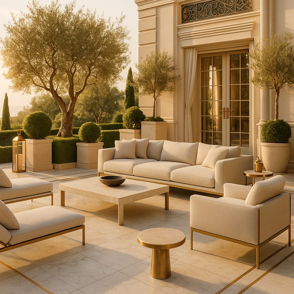 Luxury garden furniture on an elegant villa terrace by Casa Padrino