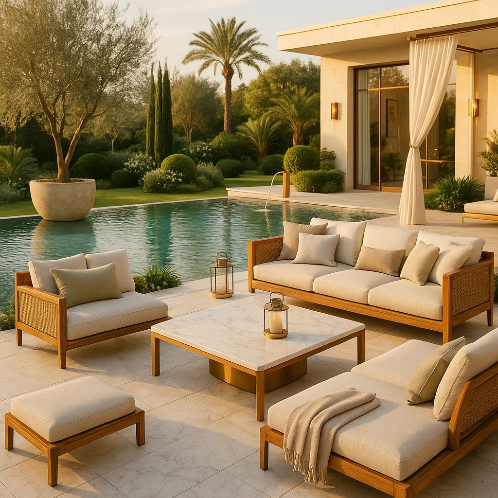 Luxury garden furniture in a poolside lounge setting by Casa Padrino