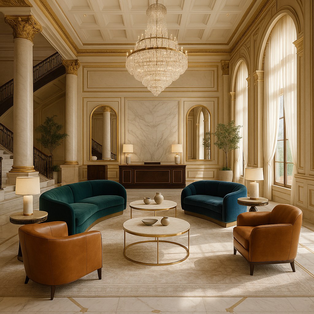 Luxury hotel furniture in a grand hotel lobby by Casa Padrino