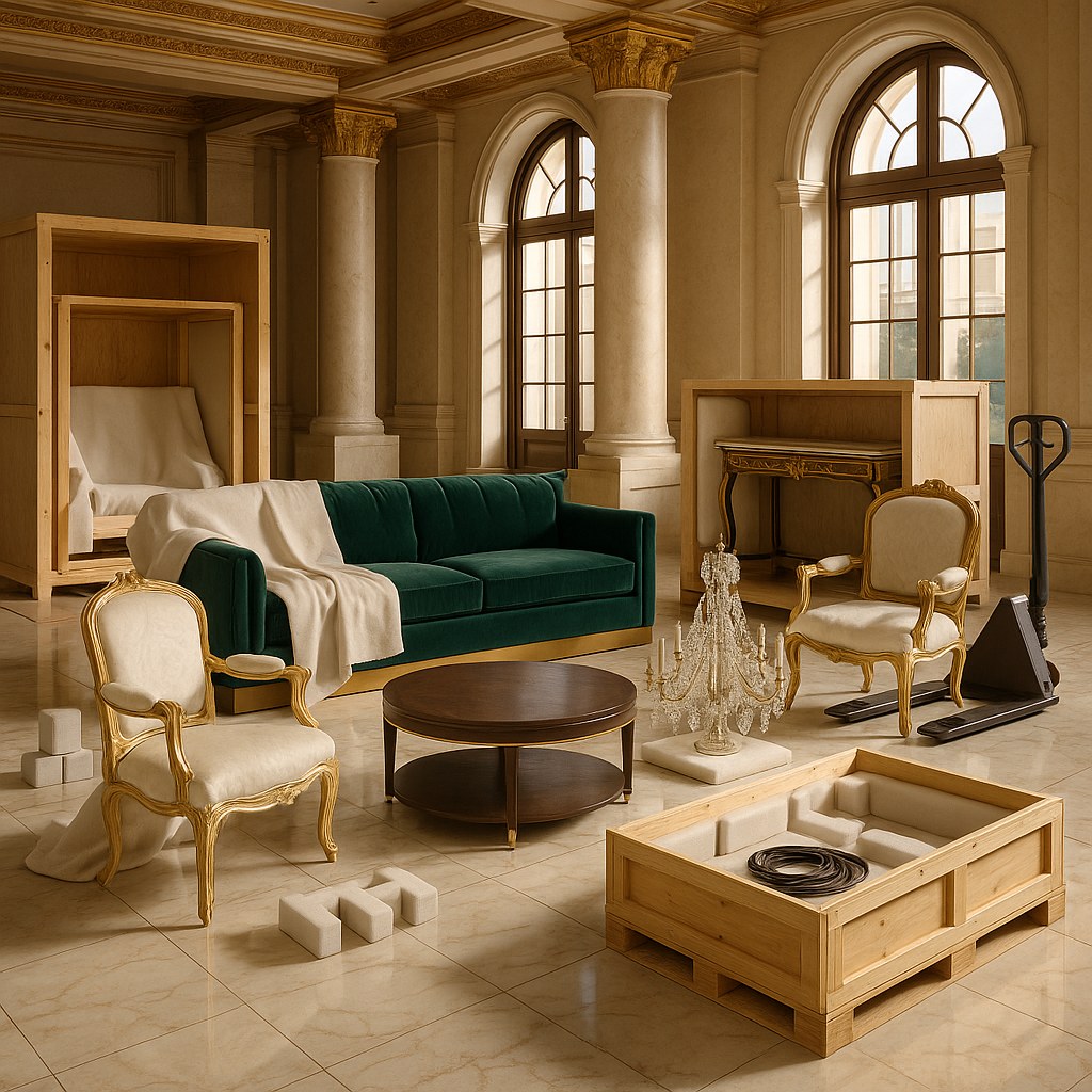 Luxury hotel furniture supplier preparing furniture for international export by Casa Padrino