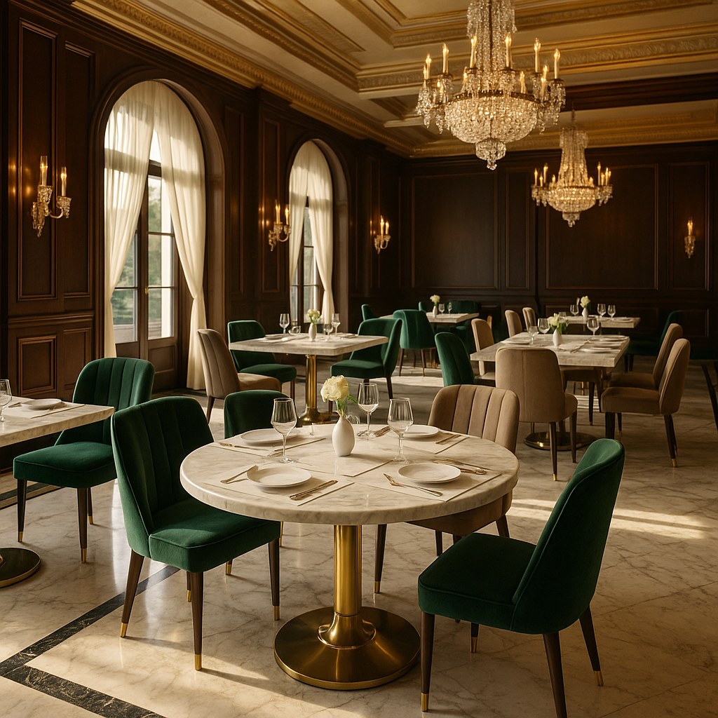 Luxury hotel furniture supplier dining tables and chairs for a hotel restaurant by Casa Padrino