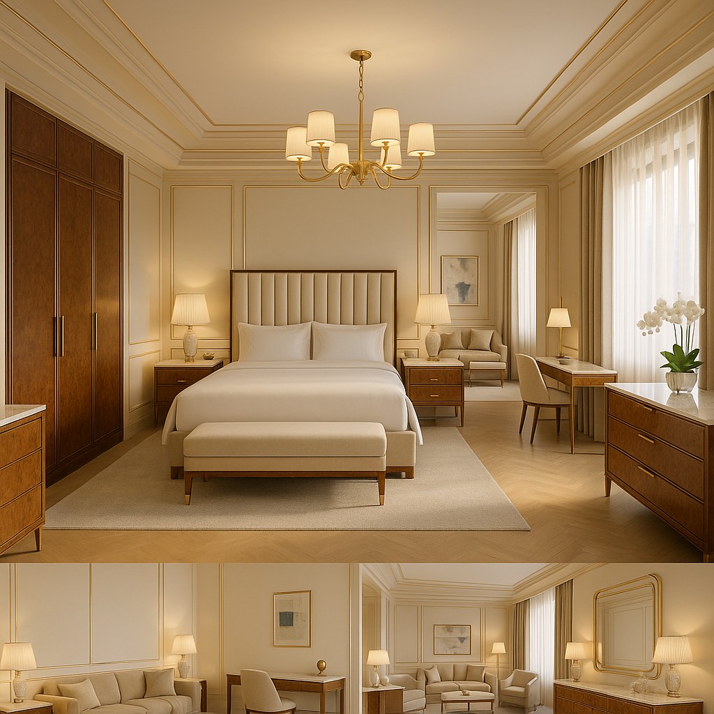 Luxury hotel furniture supplier furnishing a guest suite with matching pieces by Casa Padrino