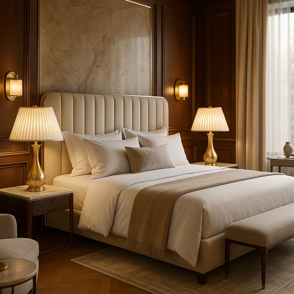 Luxury hotel lighting with elegant bedside lamps in a hotel suite by Casa Padrino
