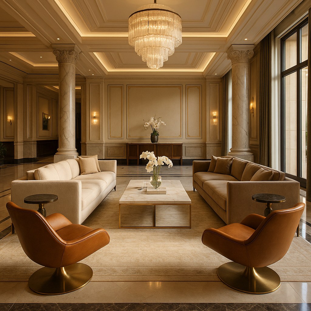 Luxury hotel lobby furniture: sofas and lounge chairs by Casa Padrino