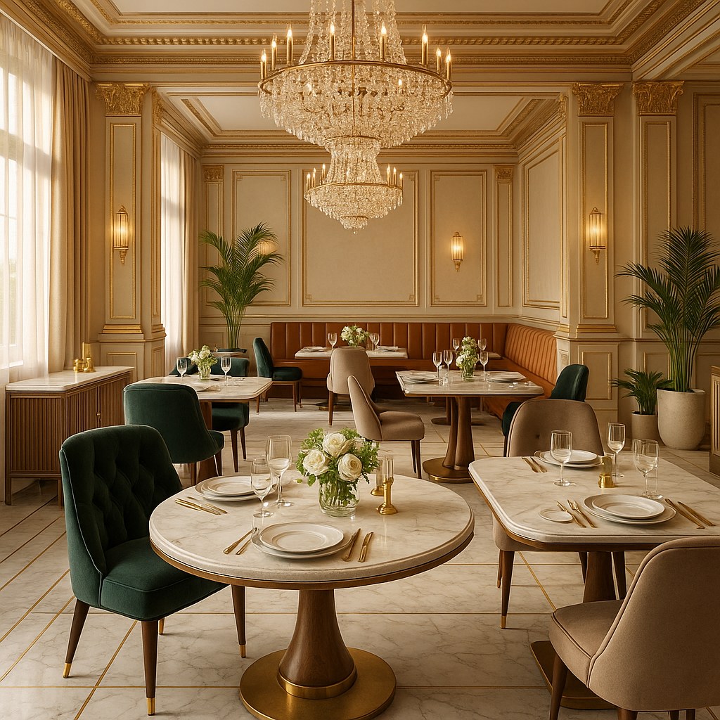 Luxury hotel restaurant furniture in an elegant dining room by Casa Padrino