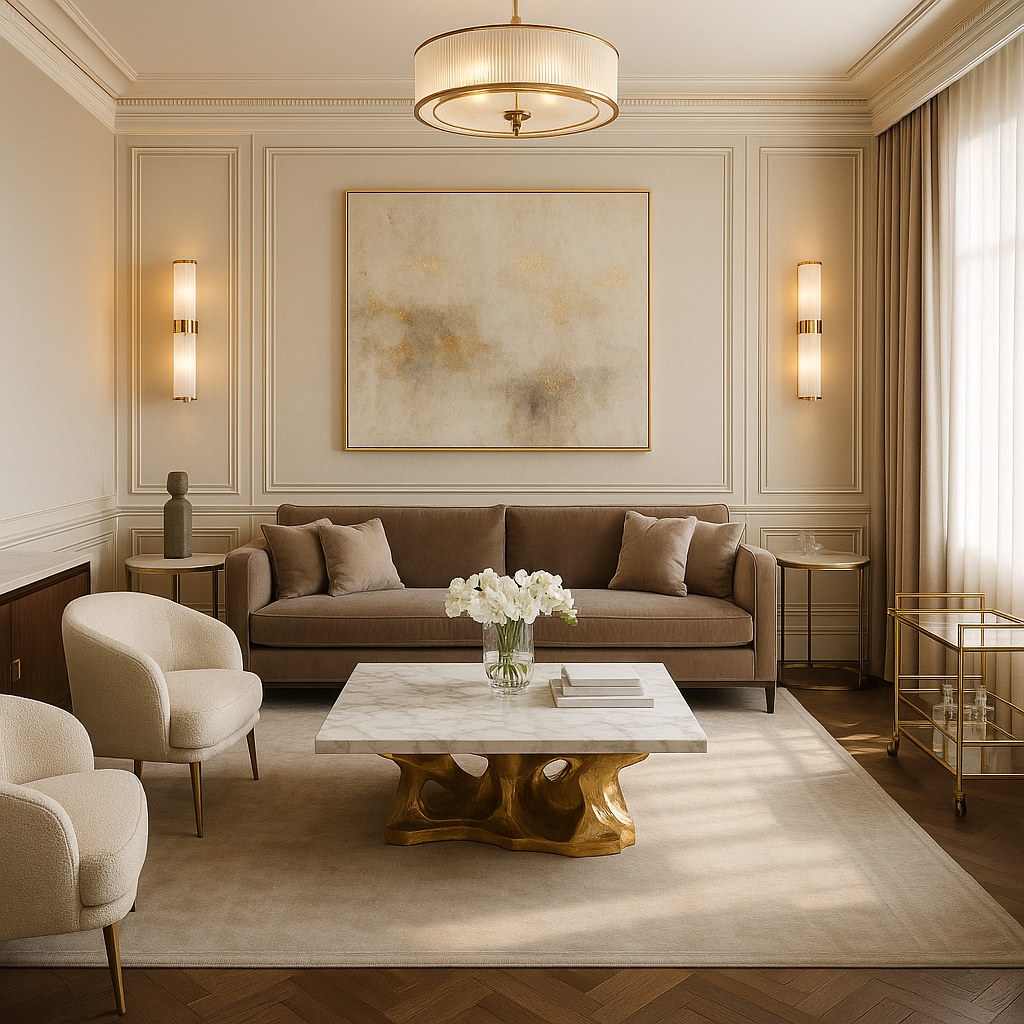Luxury hotel suite furniture with marble and gold accents by Casa Padrino