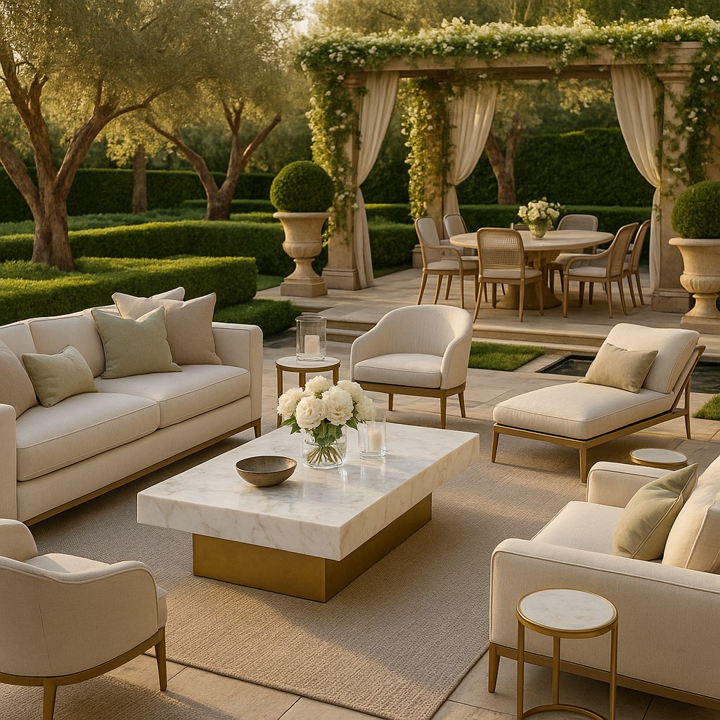 Luxury resort furniture in a garden and outdoor lounge by Casa Padrino