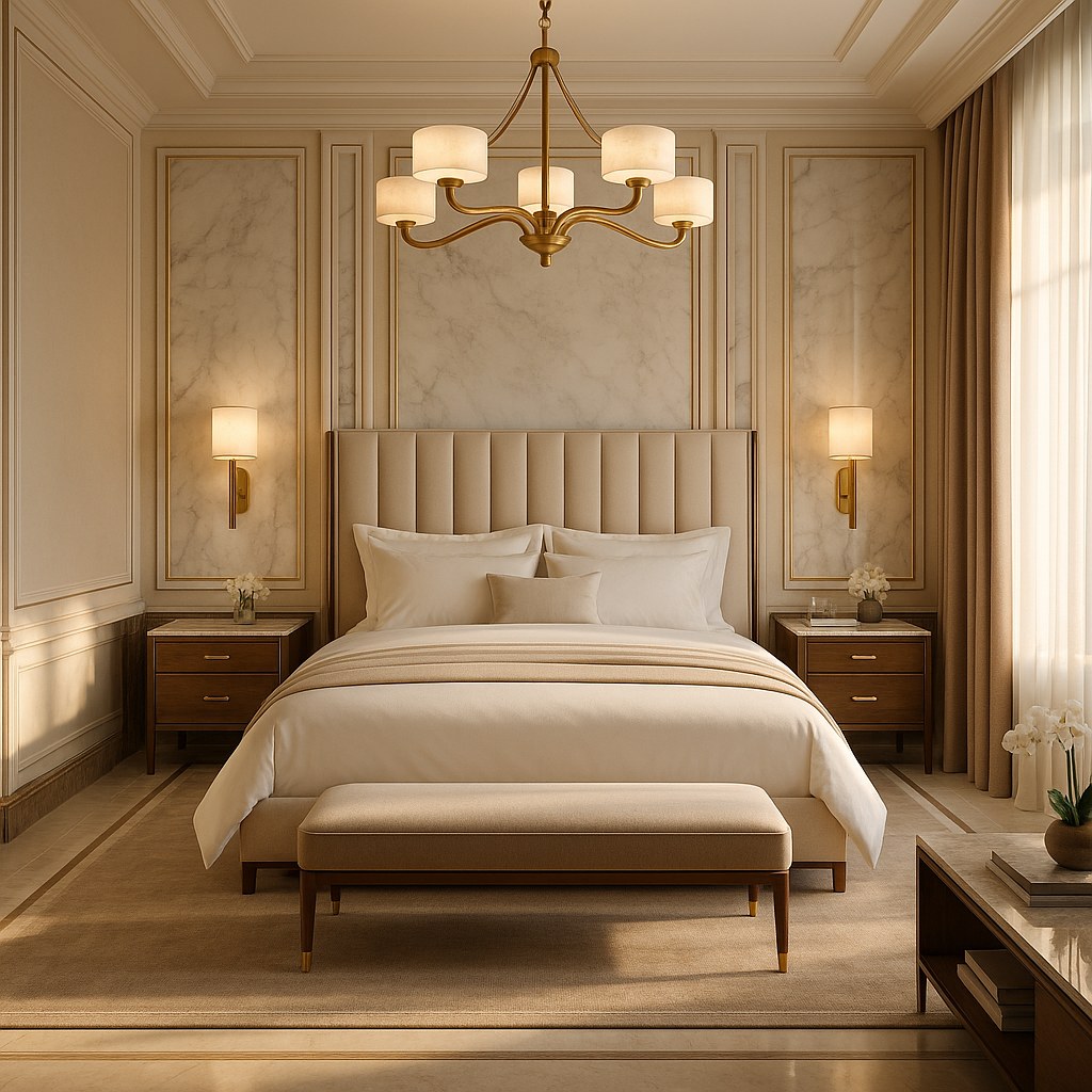 Luxury villa furniture master bedroom with an elegant bed by Casa Padrino