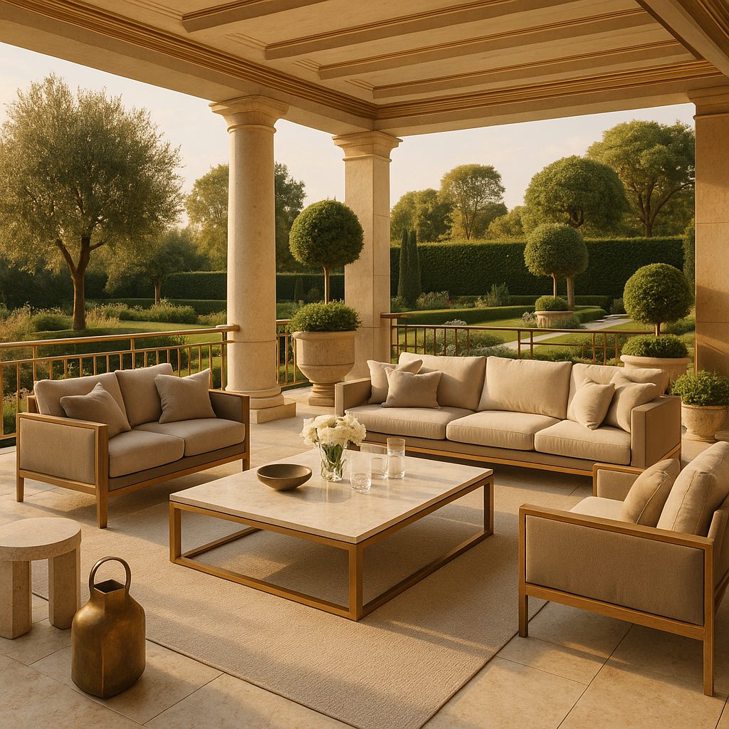 Luxury villa furniture on an outdoor terrace and garden by Casa Padrino