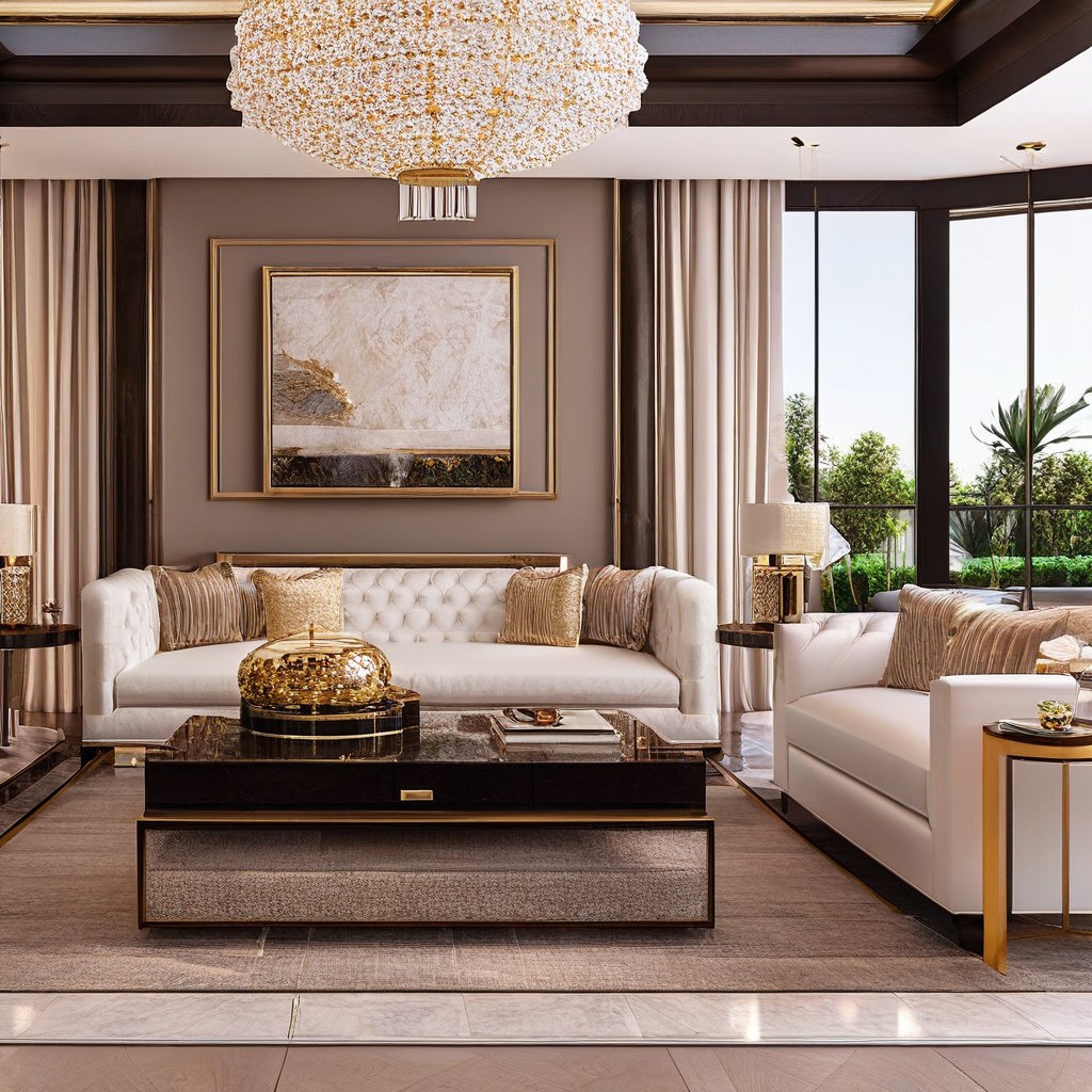 Luxury villa project furniture in an elegant living room by Casa Padrino