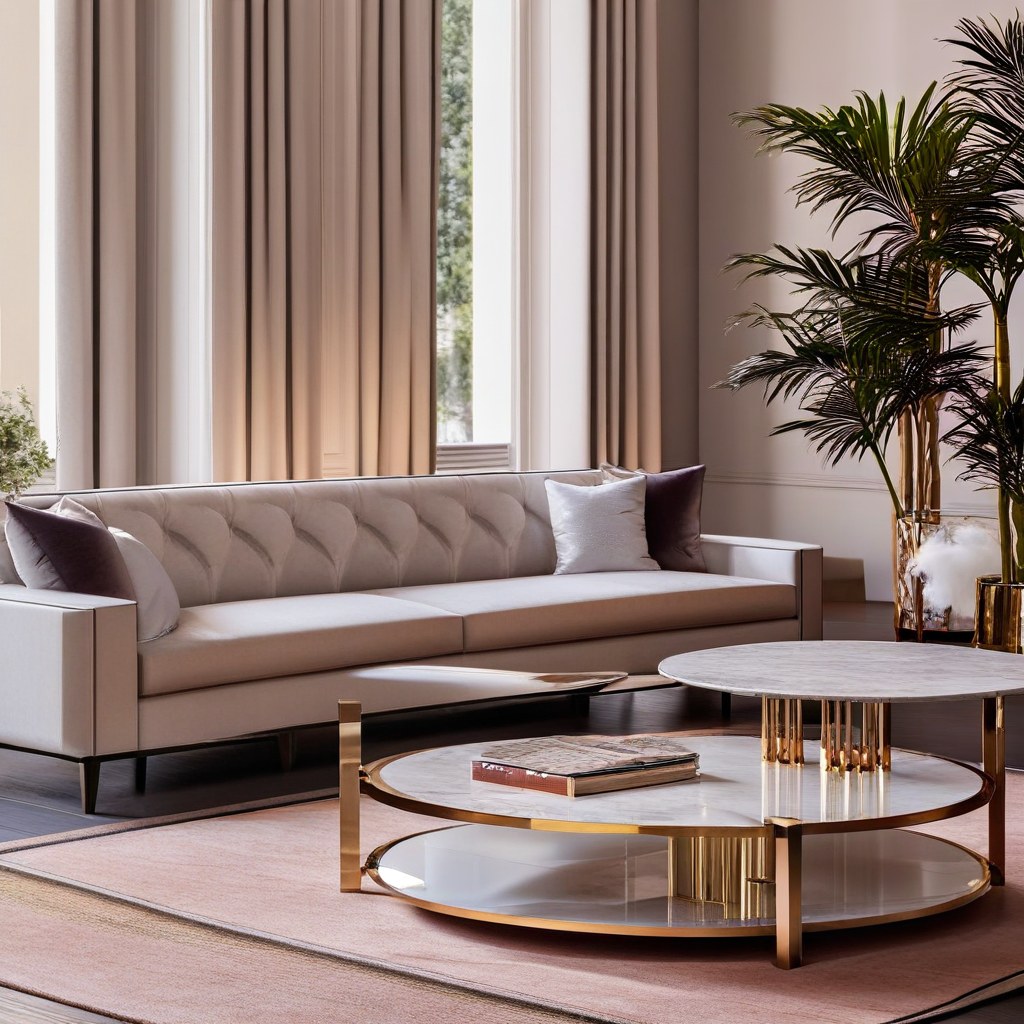 Marble coffee table collection displayed in a luxury showroom by Casa Padrino