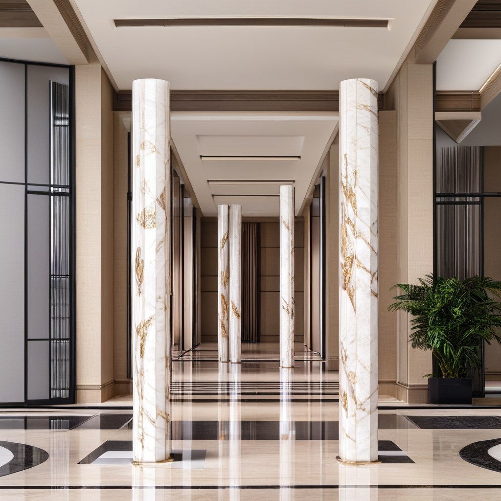 Marble column collection displayed in a luxury showroom by Casa Padrino