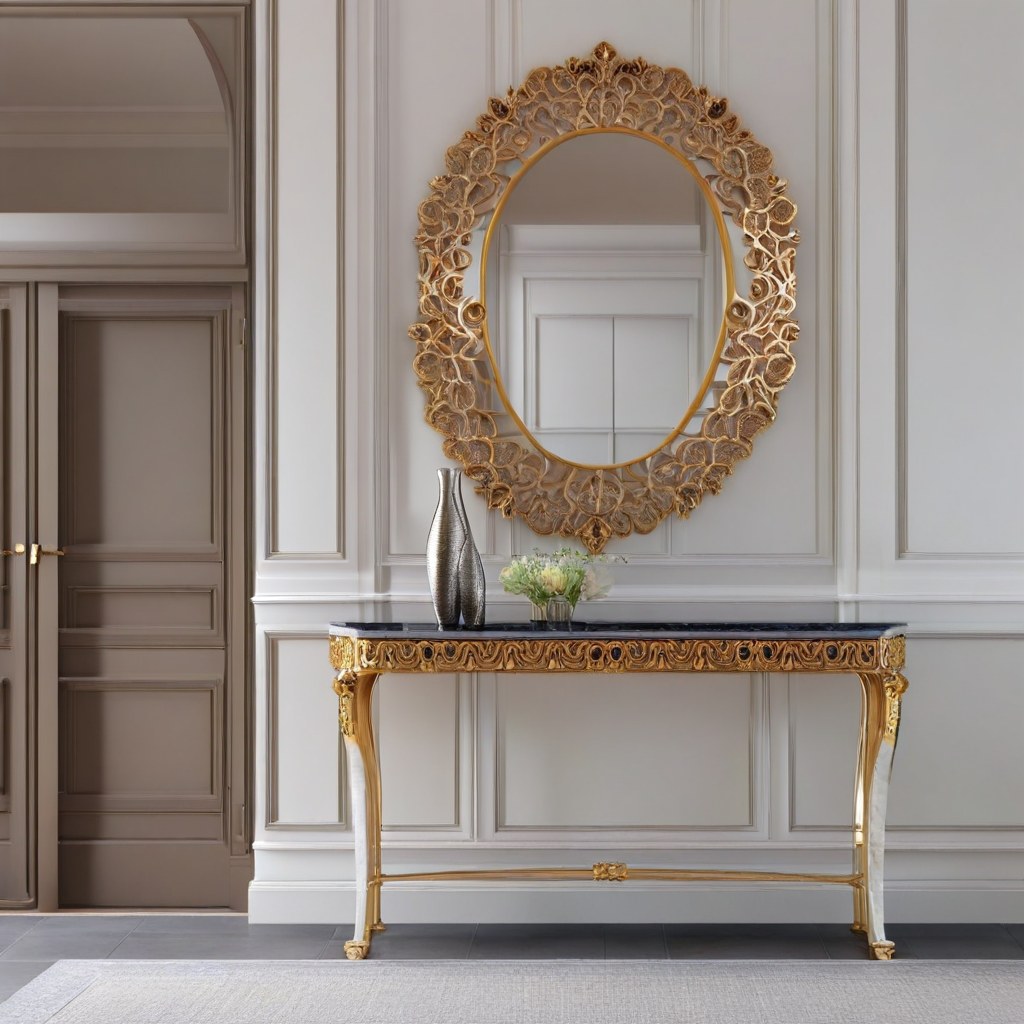 Marble console table with gold base detail by Casa Padrino