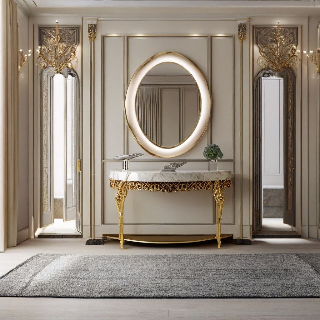 Marble console table in a luxury hallway by Casa Padrino