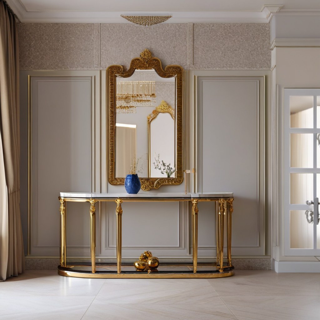 Marble console table with mirror in an elegant entrance by Casa Padrino