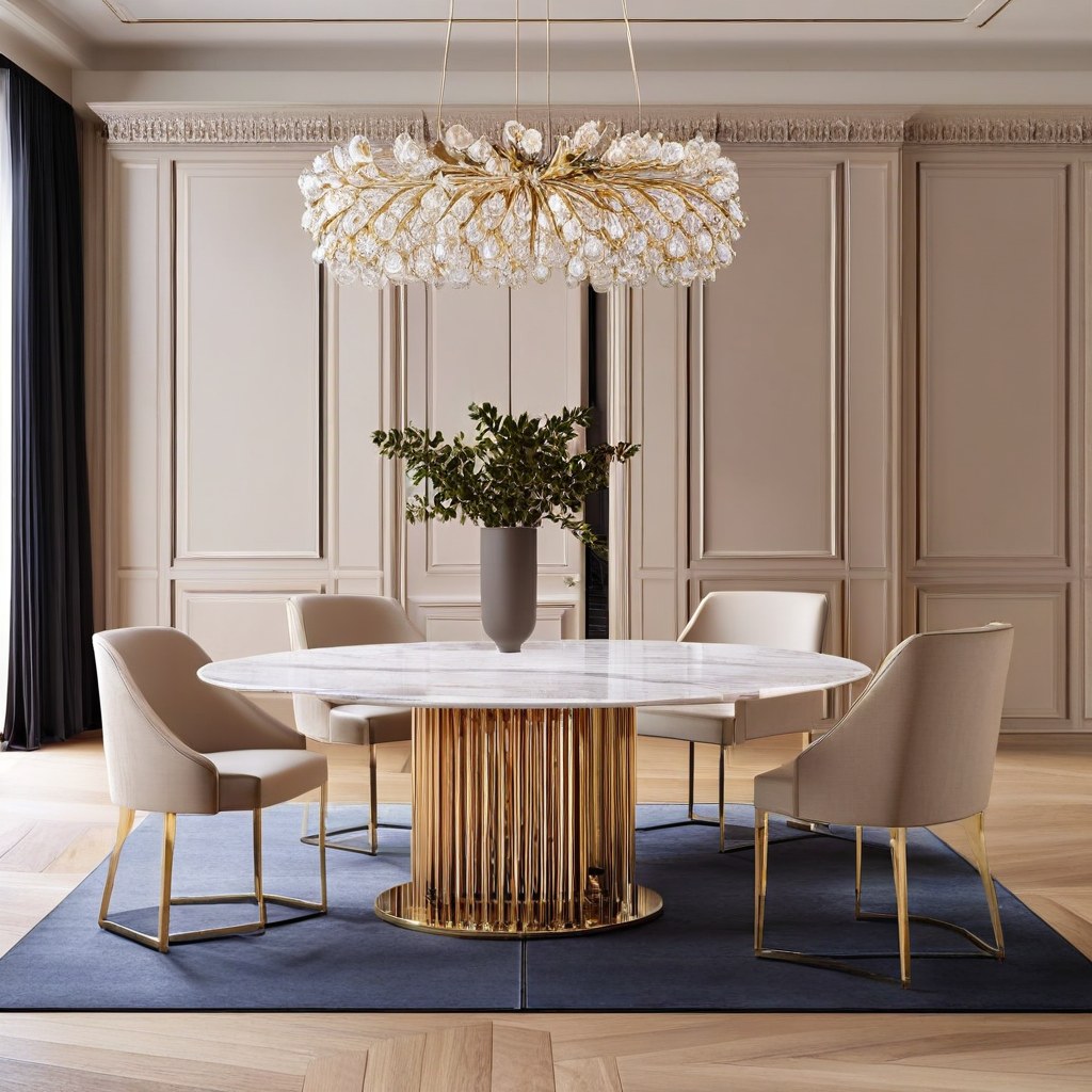 Marble dining table in a luxury hotel restaurant by Casa Padrino