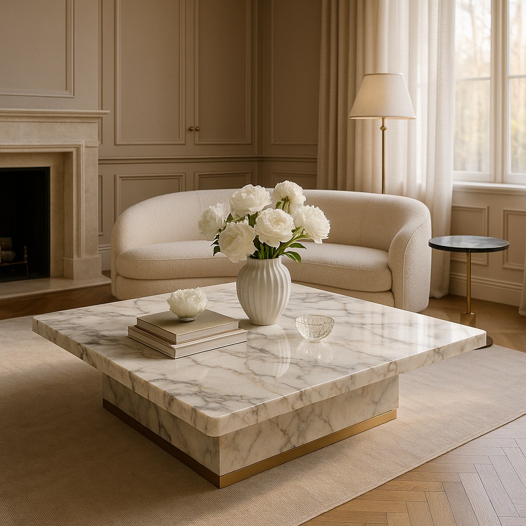 Marble furniture coffee table and side table in a luxury living room by Casa Padrino