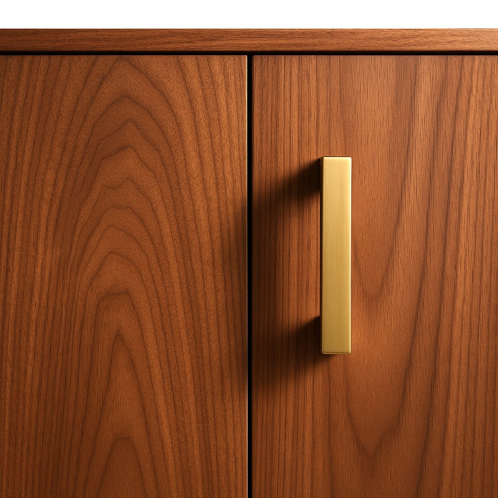 Sideboards detail of a handle and the timber grain on a sideboard front by Casa Padrino